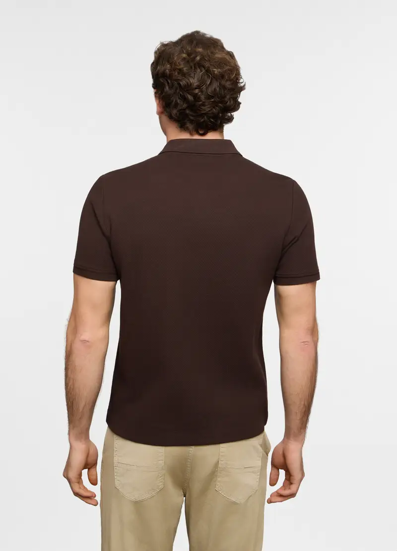 Polo Maniche Corte In Cotone A Maglia Uomo, Marrone cioccolato miniatura 3