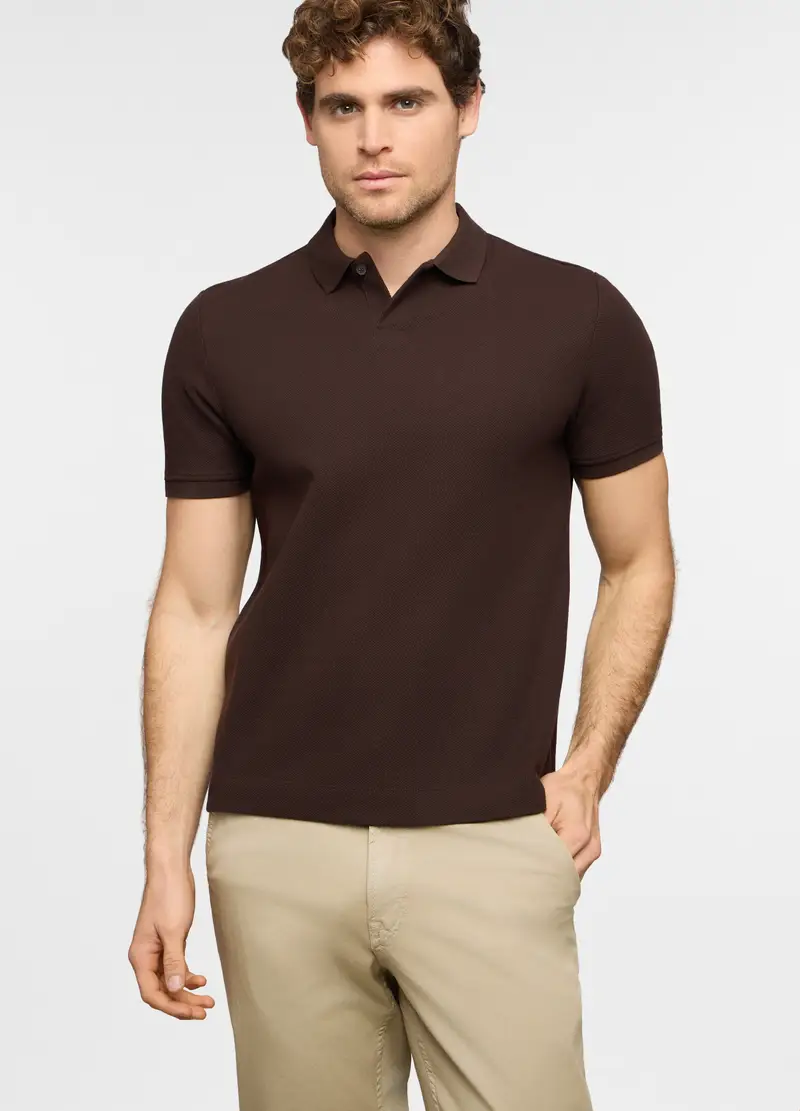 Polo Maniche Corte In Cotone A Maglia Uomo, Marrone cioccolato