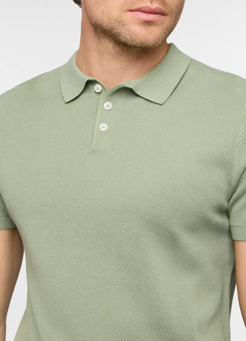 Polo Maniche Corte In Maglia Di Cotone Uomo, Verde foglia miniatura 3