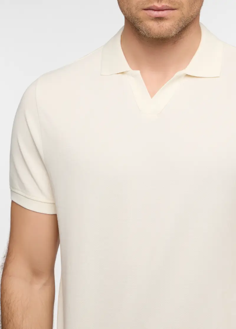 Polo Maniche Corte In Piquet Di Cotone Uomo, Crema miniatura 3