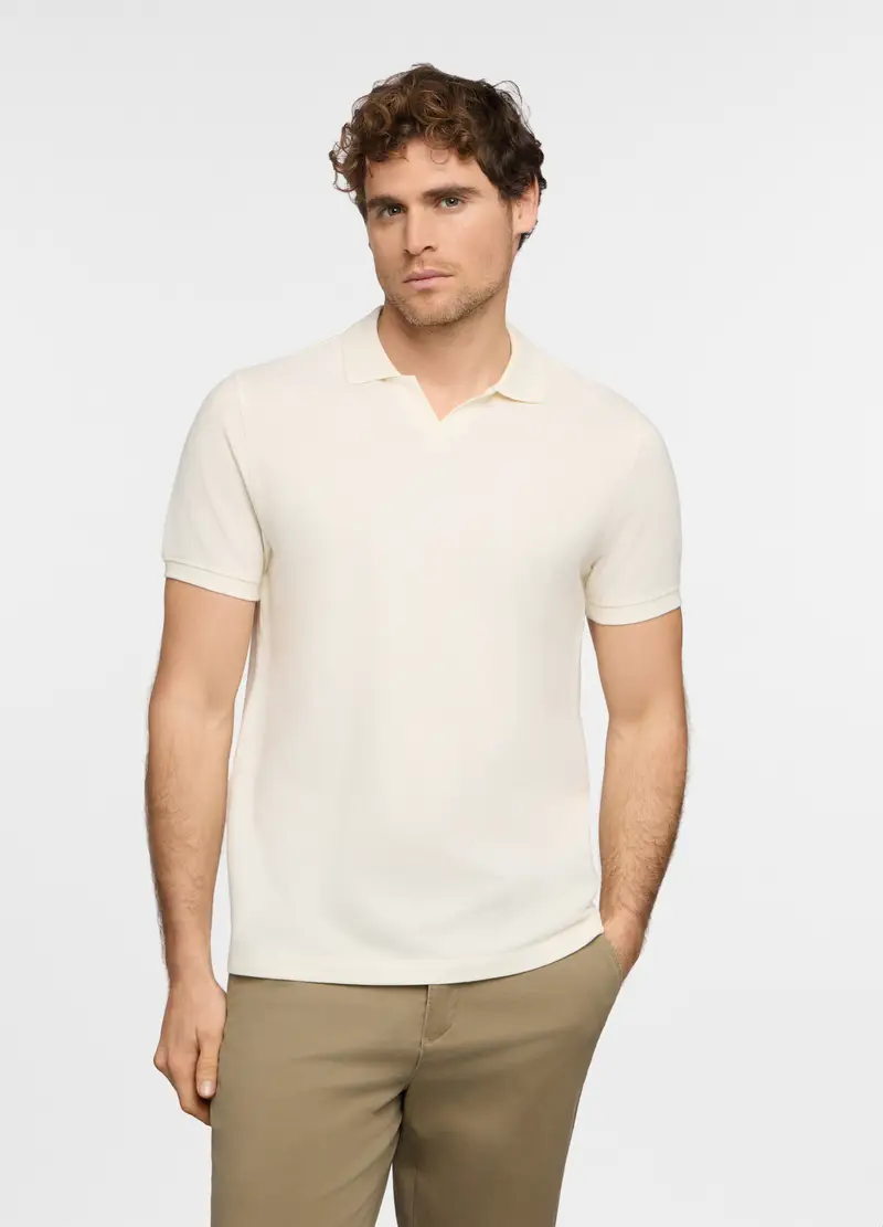 Polo Maniche Corte In Piquet Di Cotone Uomo, Crema