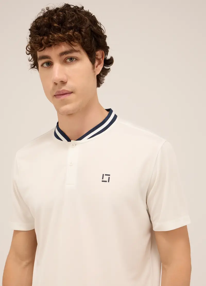 Polo Sportiva Con Colletto Coreano In Jersey Di Tessuto Tecnico Uomo, Unisex, Bianco miniatura 3