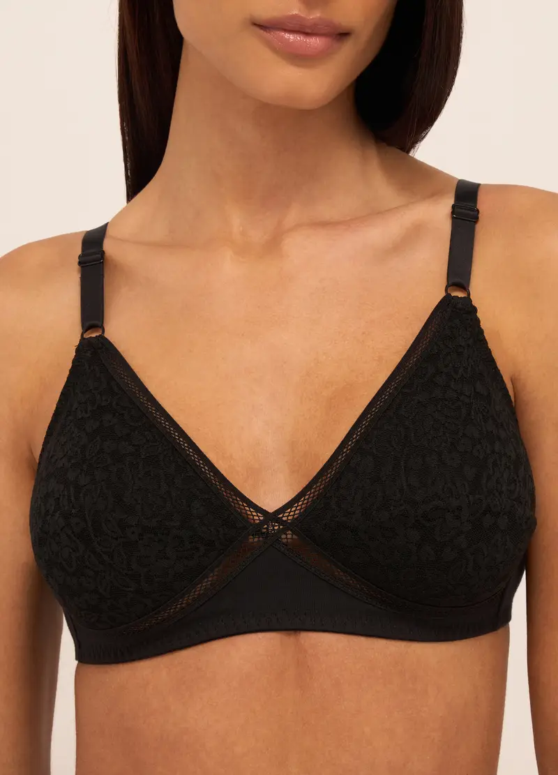 UPIM HB, Reggiseno Imbottito Con Ricami In Puro Cotone Donna, Nero, Taglia: 3B miniatura 2