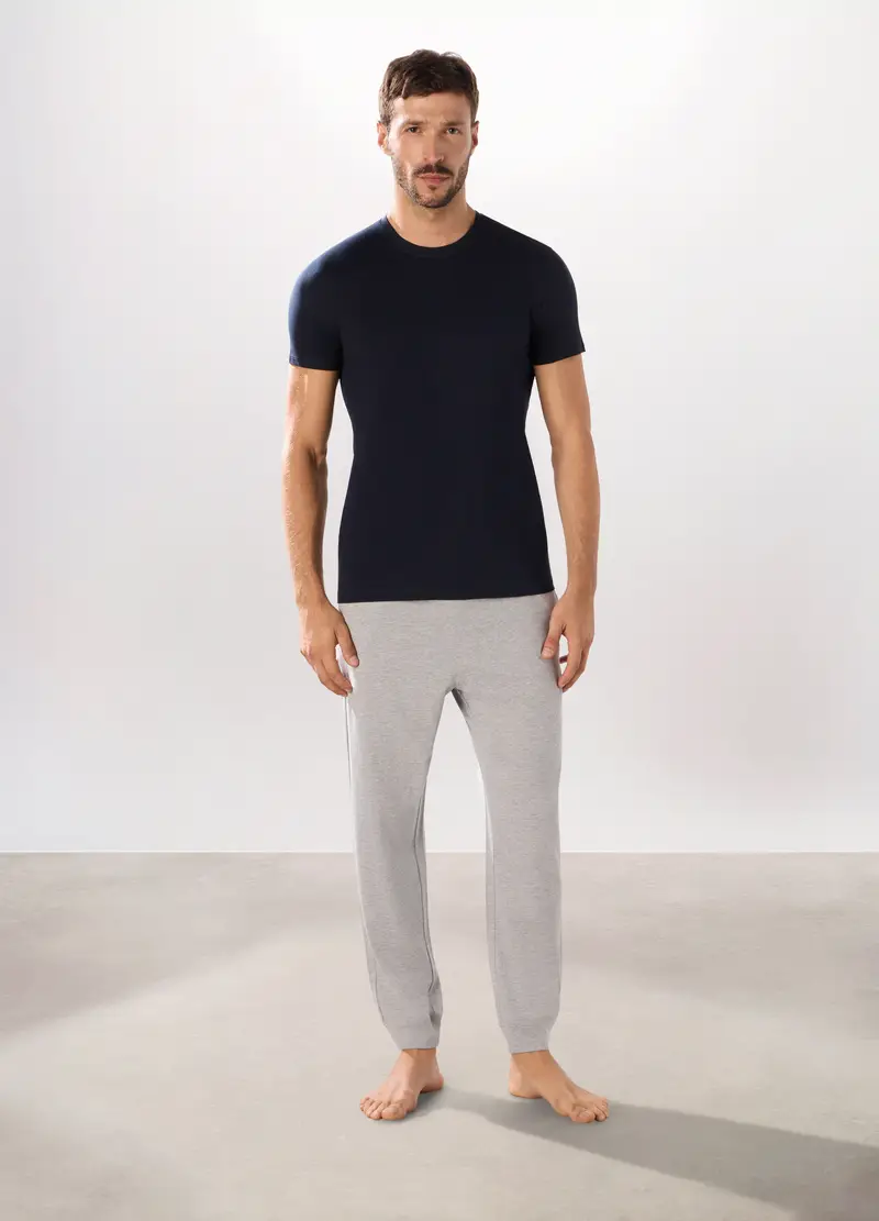 Set Pigiama Combinabile In Jersey Di Cotone Uomo, Blu/Grigio