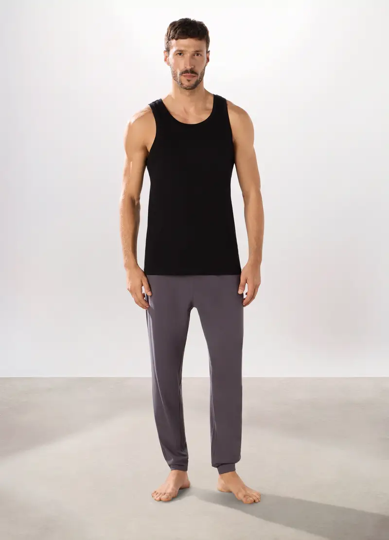 Set Pigiama Combinabile In Jersey Di Cotone Uomo, Nero/Grigio