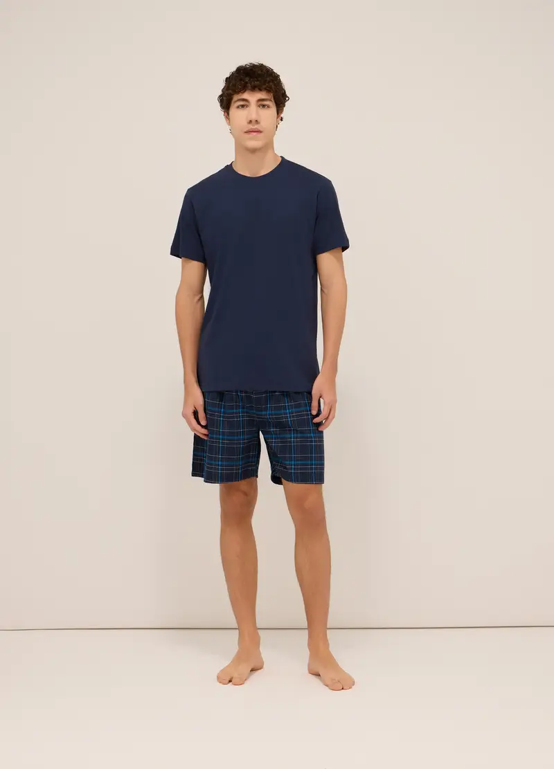 Set Pigiama Corto In Jersey Di Cotone Uomo, Blu navy