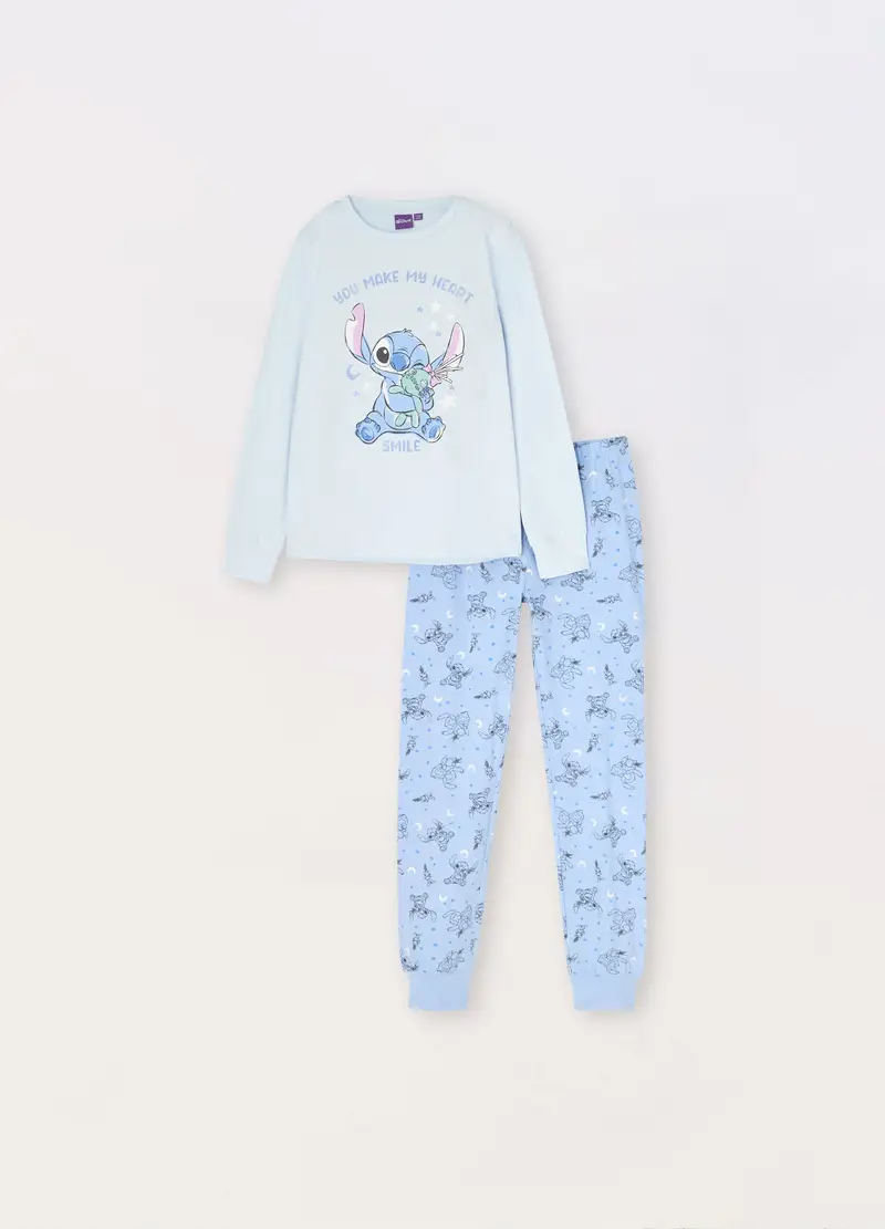 Set Pigiama In Jersey Di Puro Cotone Bambina, Blu chiaro