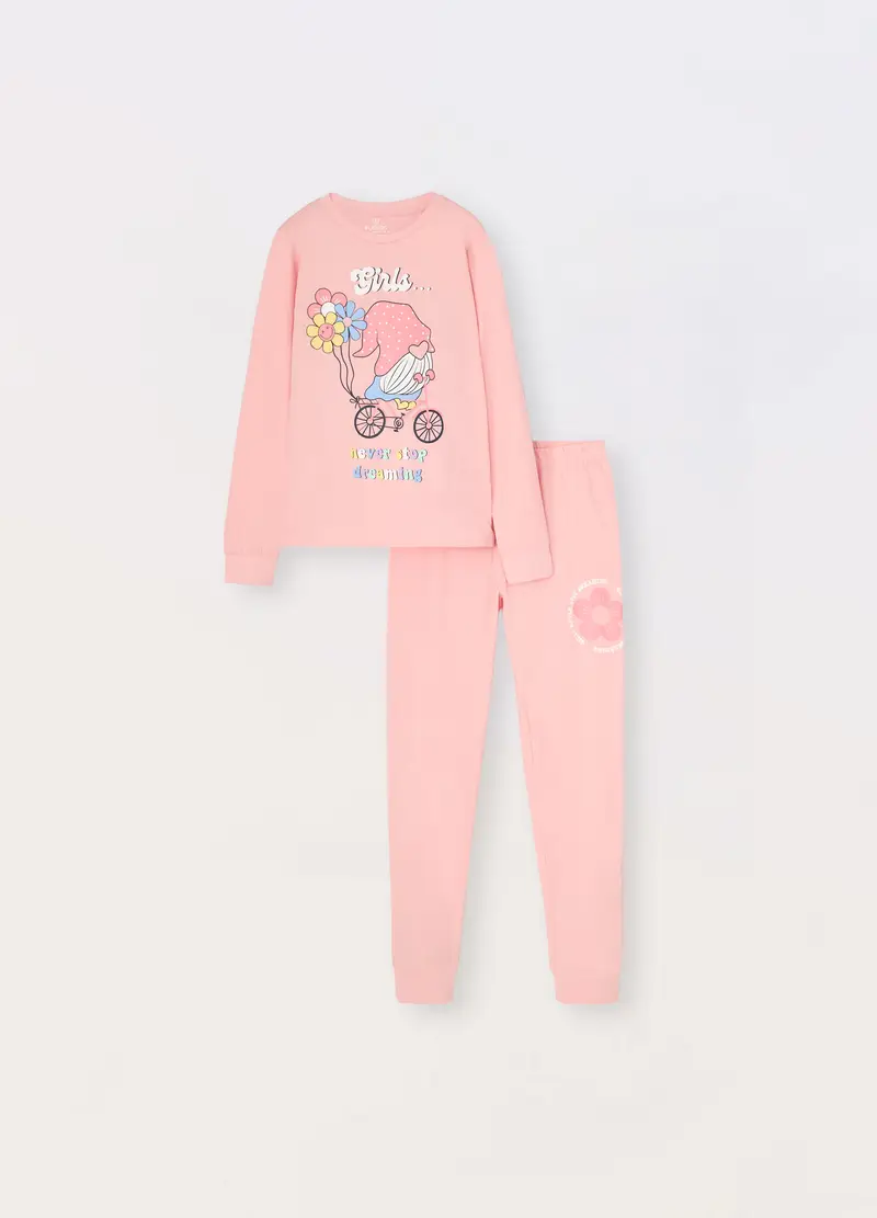 Set Pigiama In Jersey Di Puro Cotone Ragazza, Bambina, Rosa corallo