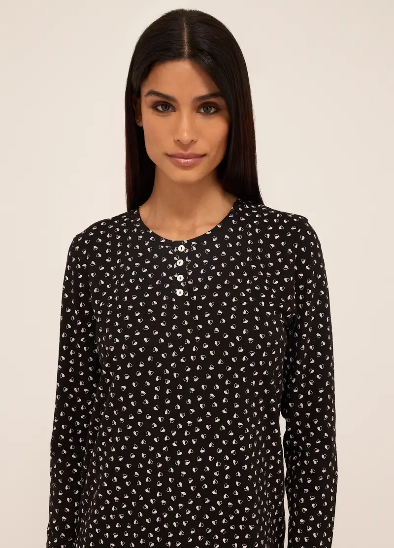 UPIM HB, Set Pigiama In Puro Cotone Donna, Nero stampa 1, Taglia: S miniatura 2