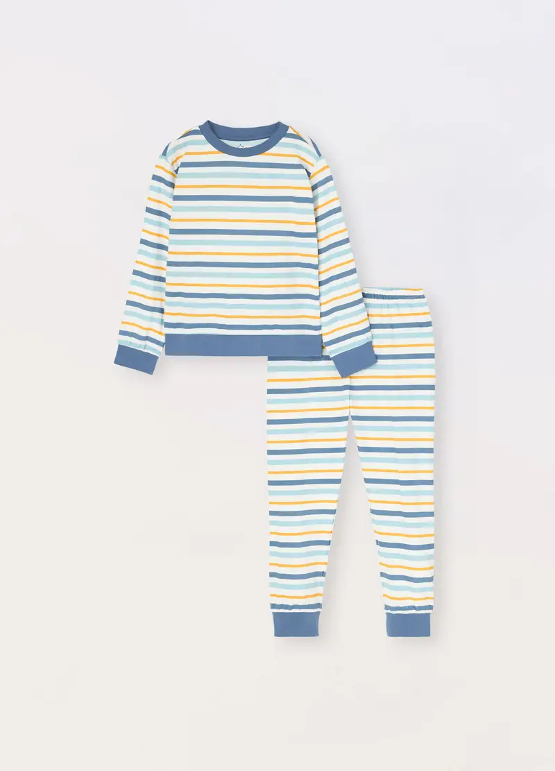 Set Pigiama Lungo A Righe Bambino, Blu/Giallo
