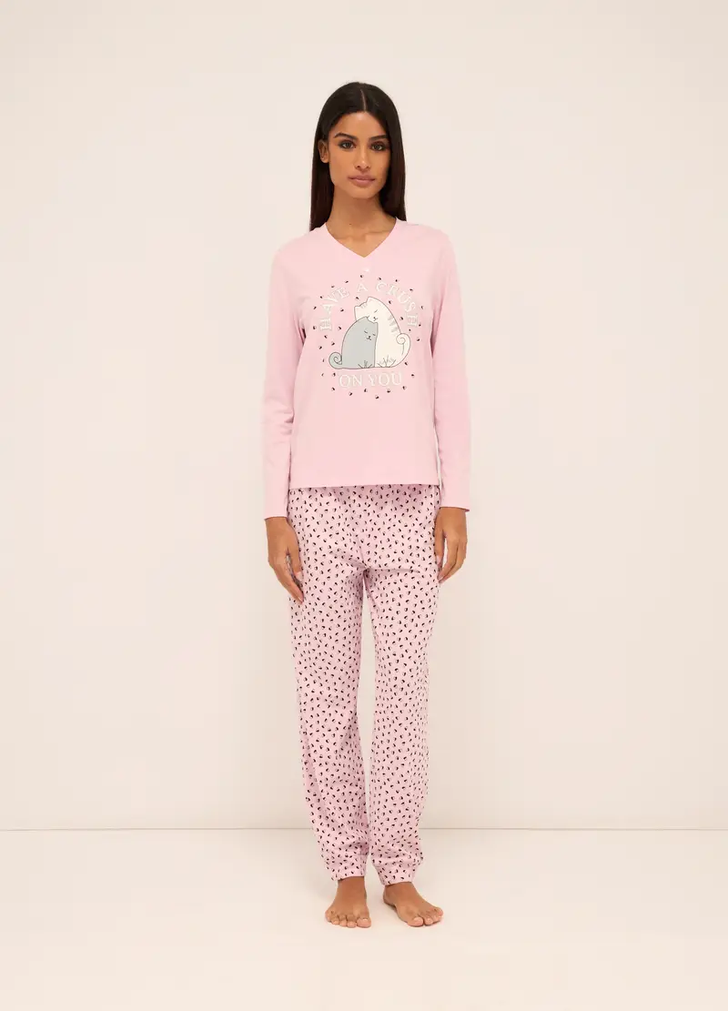 UPIM HB, Set Pigiama Lungo In Puro Cotone Donna, Rosa chiaro, Taglia: L