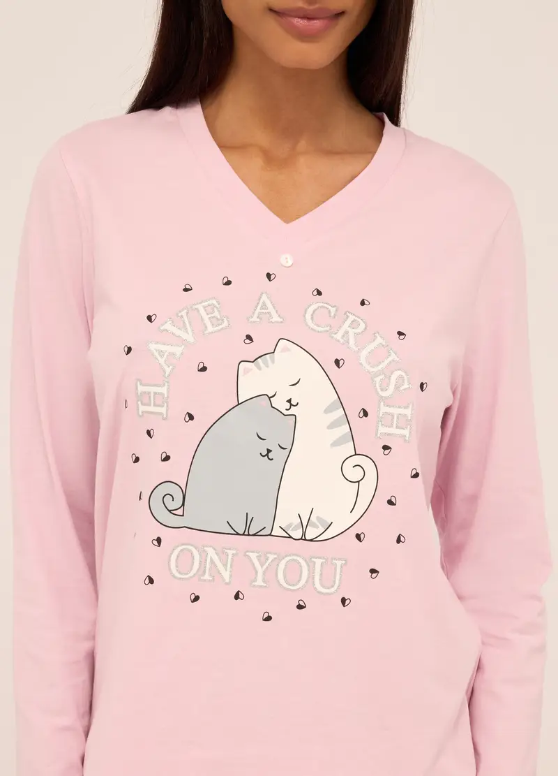 UPIM HB, Set Pigiama Lungo In Puro Cotone Donna, Rosa chiaro, Taglia: S miniatura 2