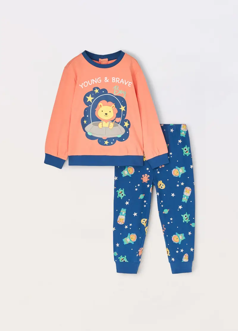 UPIM HB, Set Pigiama Lungo In Puro Cotone Neonato, Arancione papaya, Taglia: 9-12