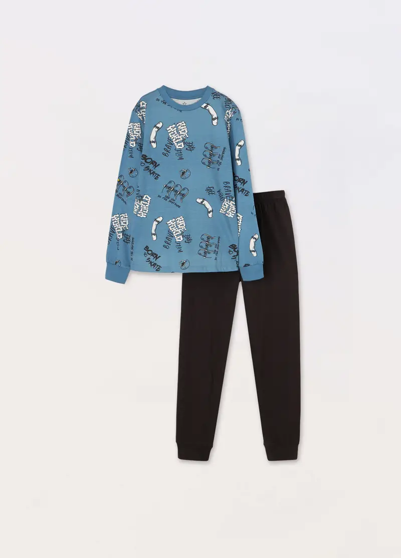 UPIM HB, Set Pigiama Lungo In Puro Cotone Ragazzo, Bambino, Blu Bluette, Taglia: 10-11