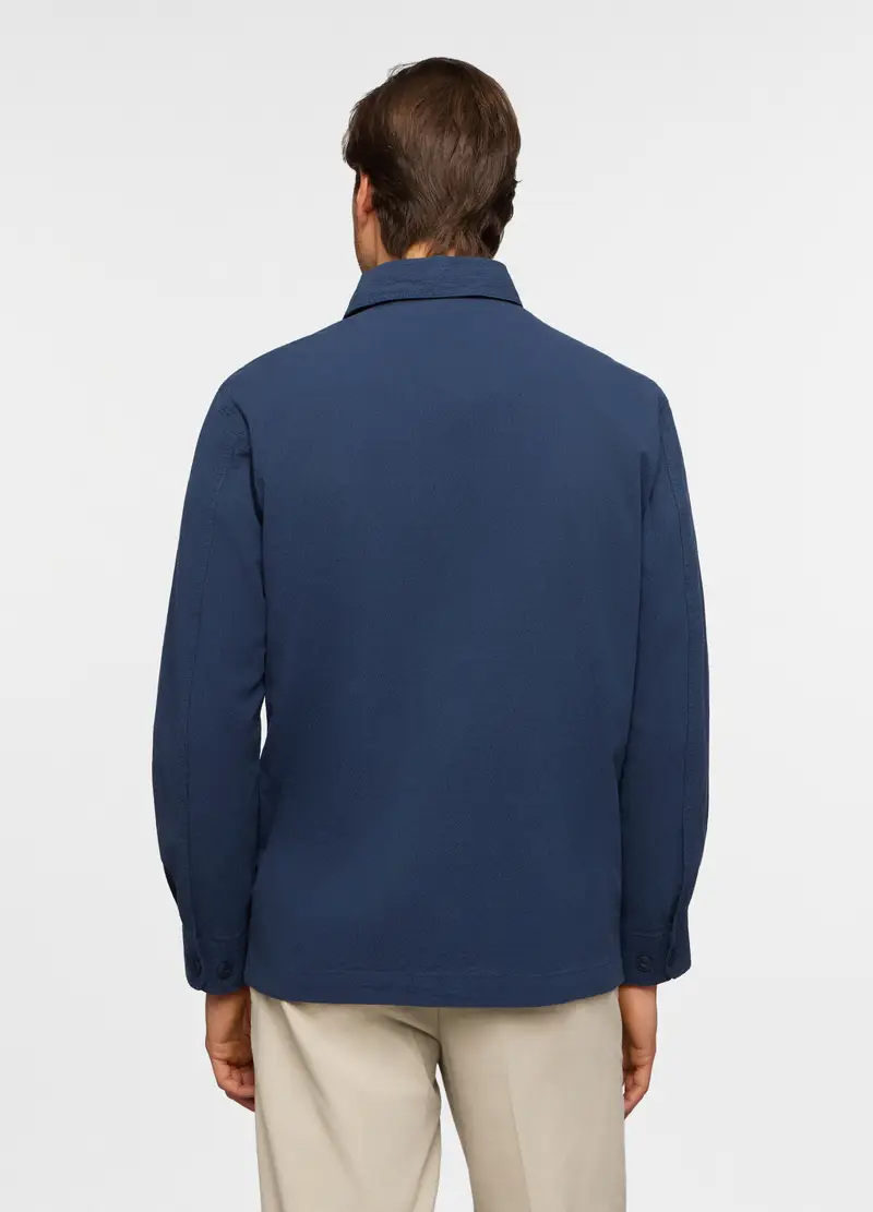 Shirt Jacket In Seersucker Di Cotone Stretch Uomo, Blu elettrico miniatura 2