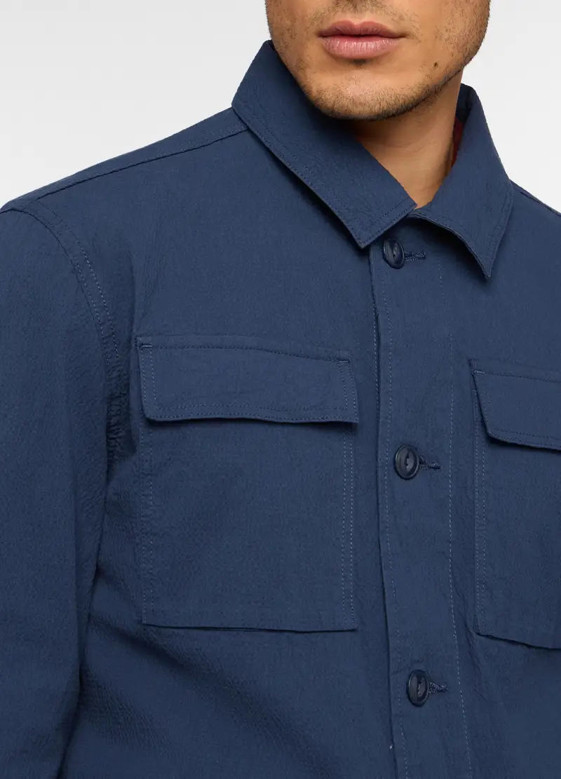 Shirt Jacket In Seersucker Di Cotone Stretch Uomo, Blu elettrico miniatura 3