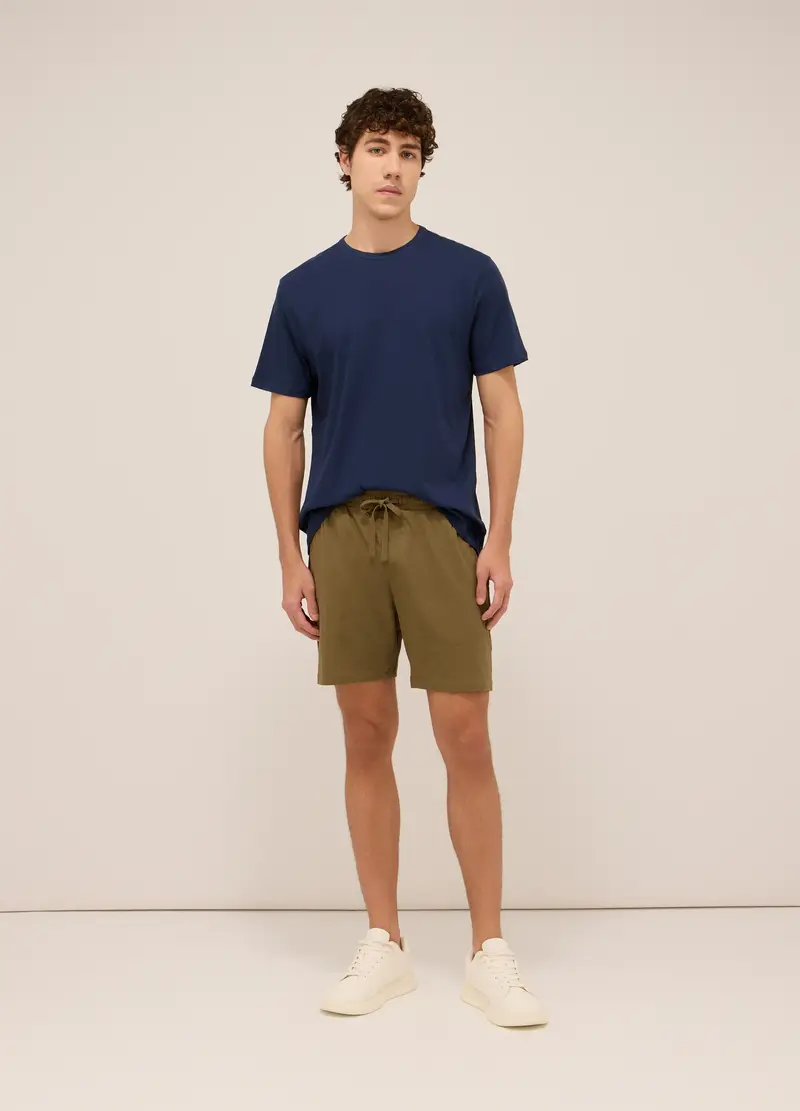 Shorts Sportivi In Jersey Di Cotone Uomo, Unisex, Verde oliva