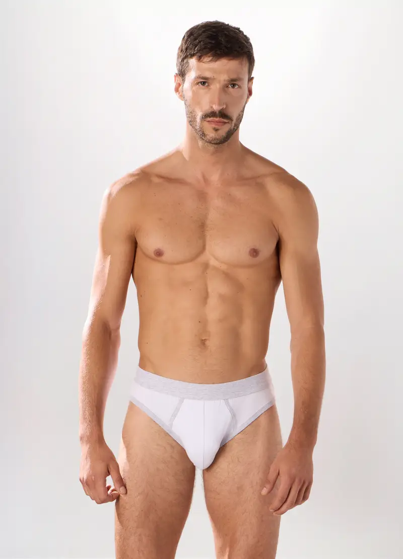 Slip In Cotone Stretch A Contrasto Uomo, Bianco/Grigio
