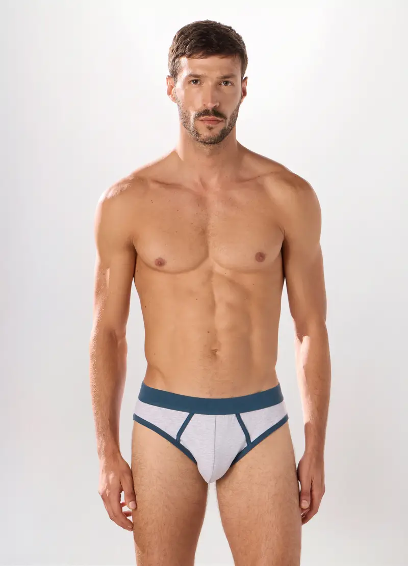 Slip In Cotone Stretch A Contrasto Uomo, Blu/Grigio
