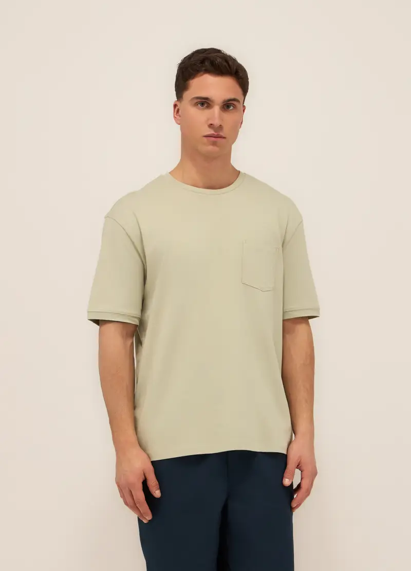 T-shirt Con Taschino In Jersey Di Cotone, Uomo, Verde salvia