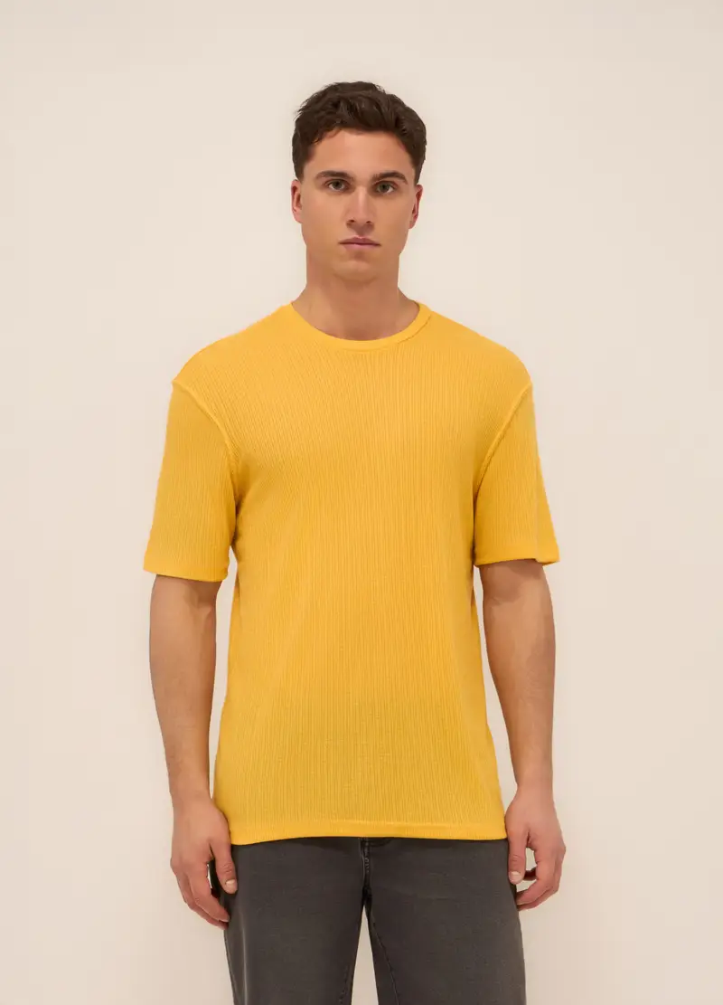 T-shirt Girocollo A Costine Uomo, Giallo uovo