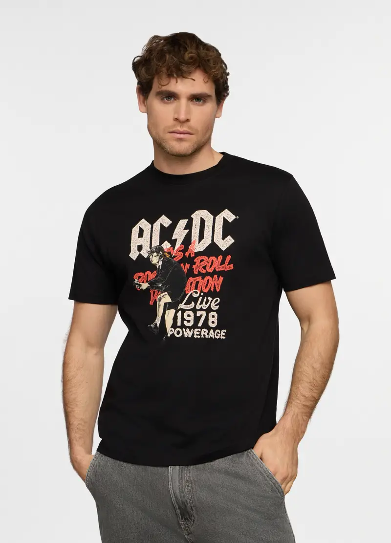 T-shirt Girocollo Con Stampa Ac/dc Uomo, Nero
