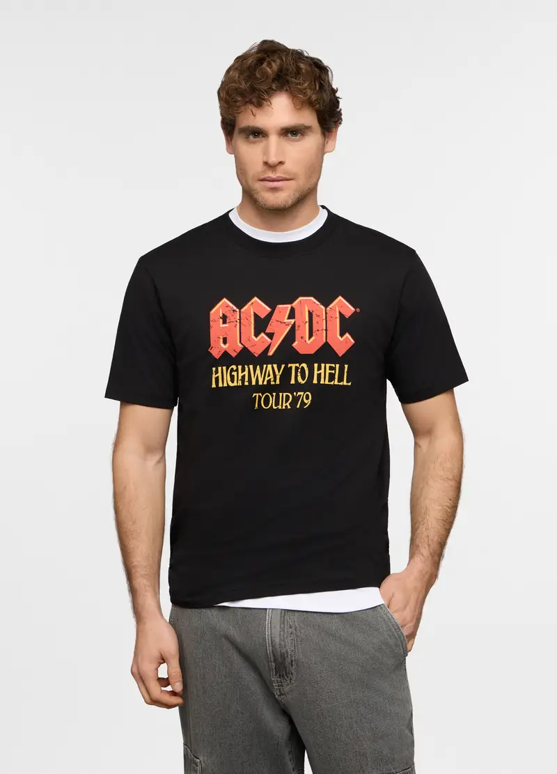 T-shirt Girocollo Con Stampa Ac/dc Uomo, Nero