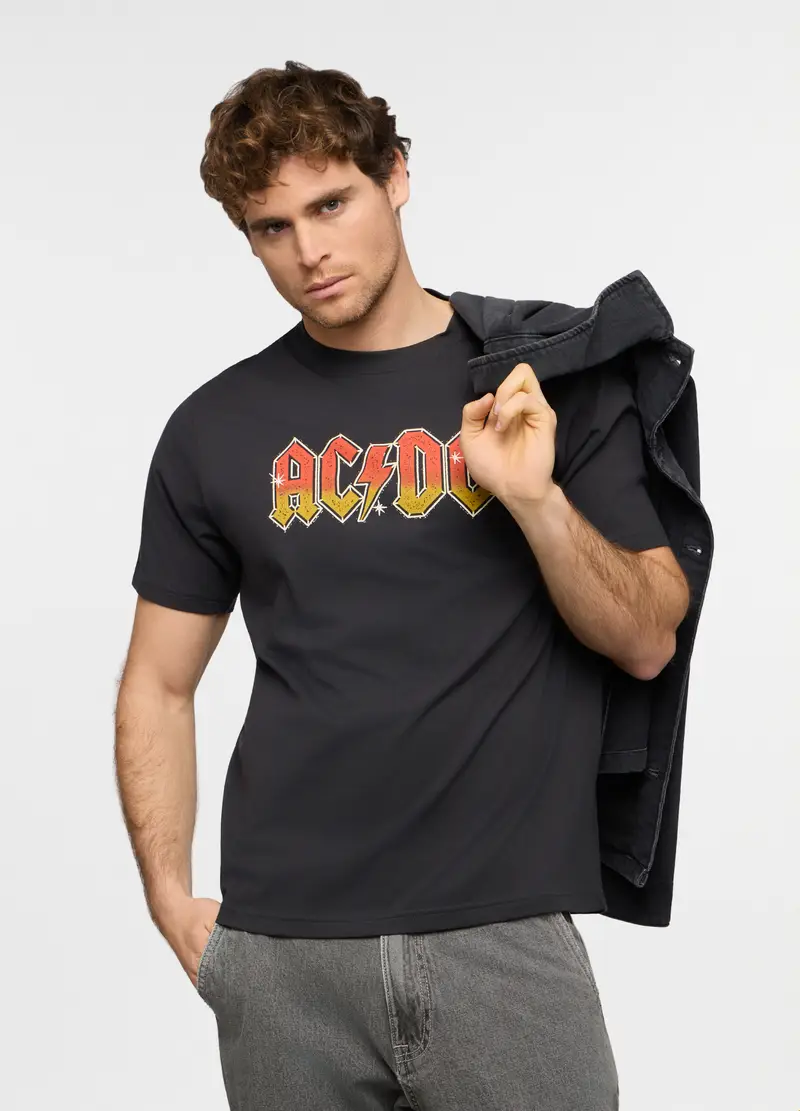 T-shirt Girocollo Con Stampa Ac/dc Uomo, Nero