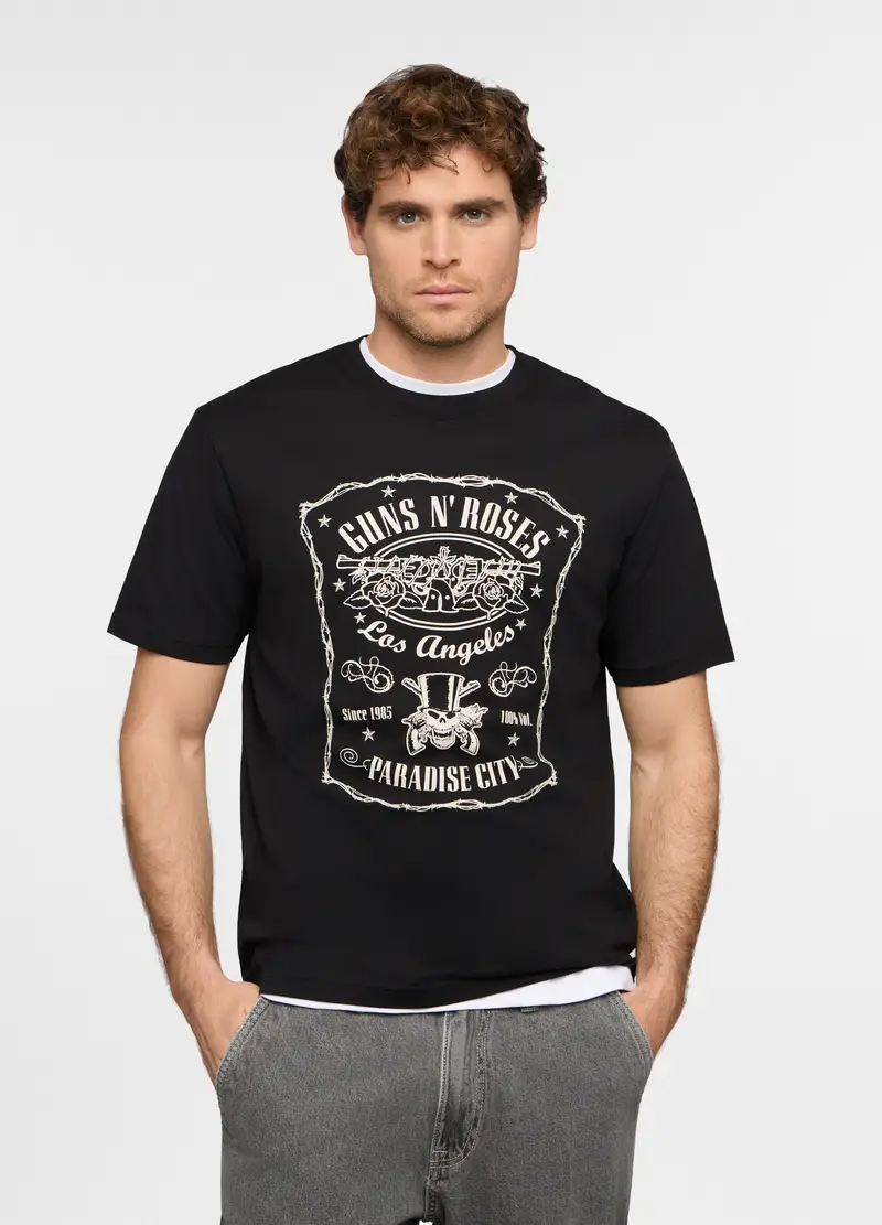 T-shirt Girocollo Con Stampa Guns N Roses Uomo, Nero