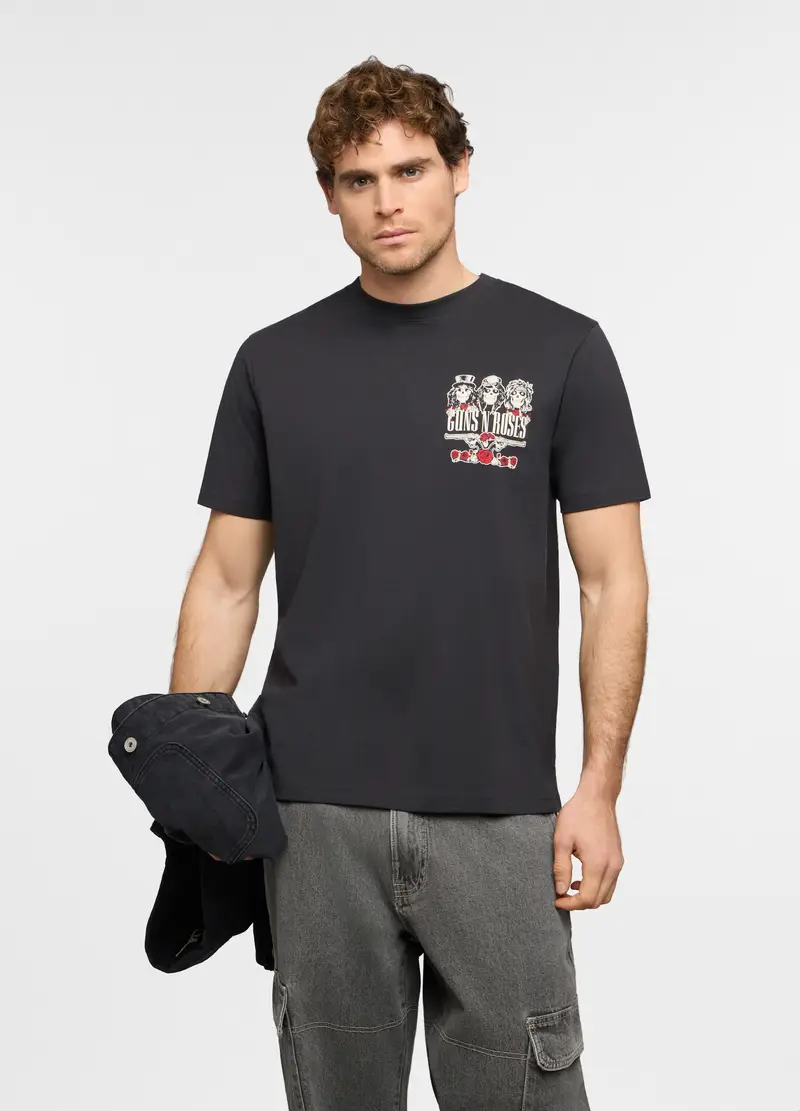 T-shirt Girocollo Con Stampa Guns N Roses Uomo, Nero grafite