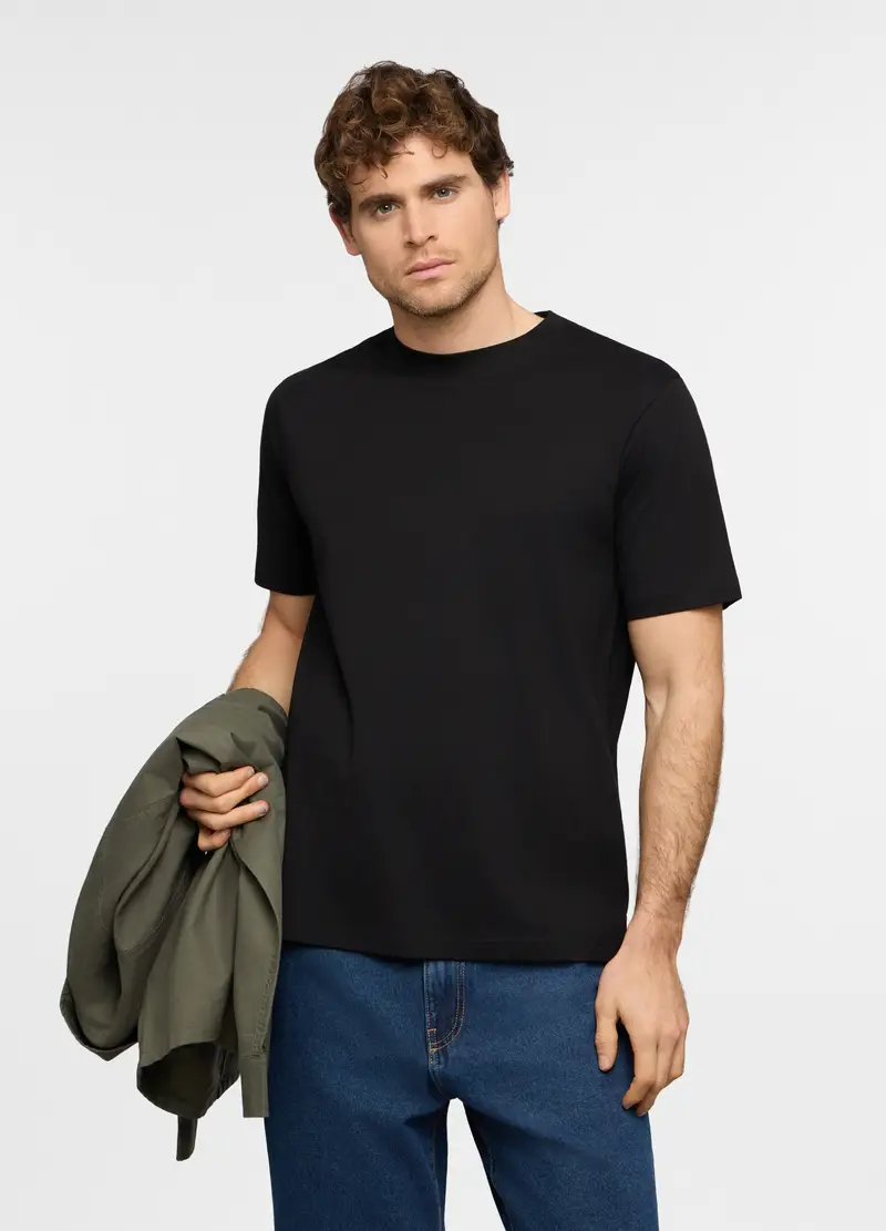 T-shirt Girocollo Con Stampa Peanuts Uomo, Nero