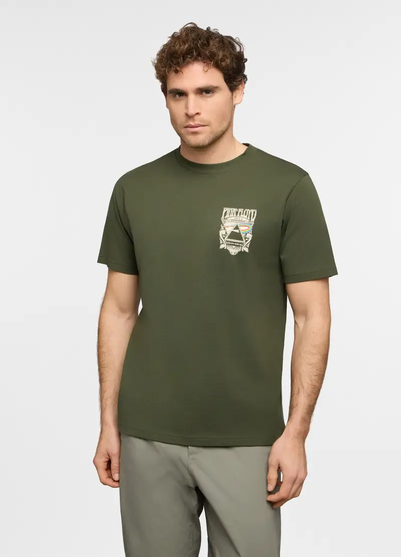 T-shirt Girocollo Con Stampa Pink Floyd Uomo, Verde muschio