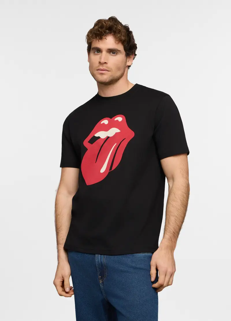 T-shirt Girocollo Con Stampa Rolling Stones Uomo, Nero