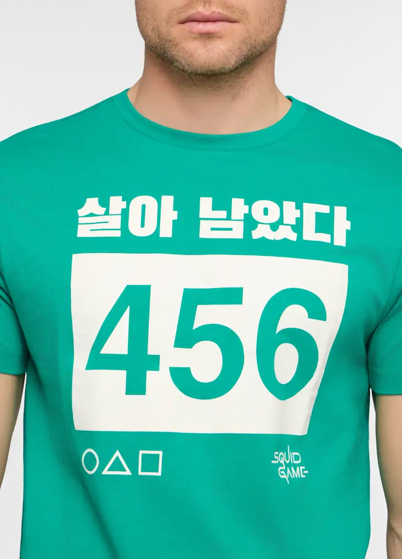 T-shirt Girocollo Con Stampa Squid Game Uomo, Verde smeraldo miniatura 3