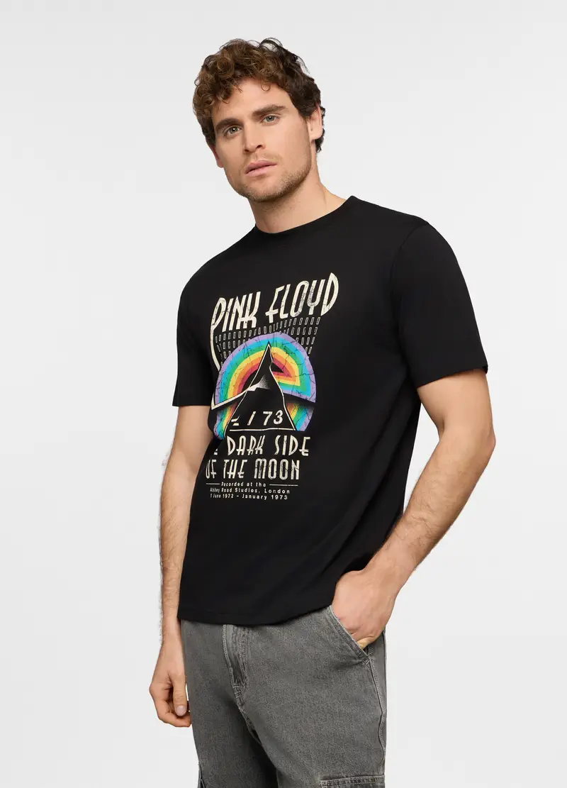T-shirt Girocollo Con Stampa The Dark Side Of The Moon Uomo, Nero