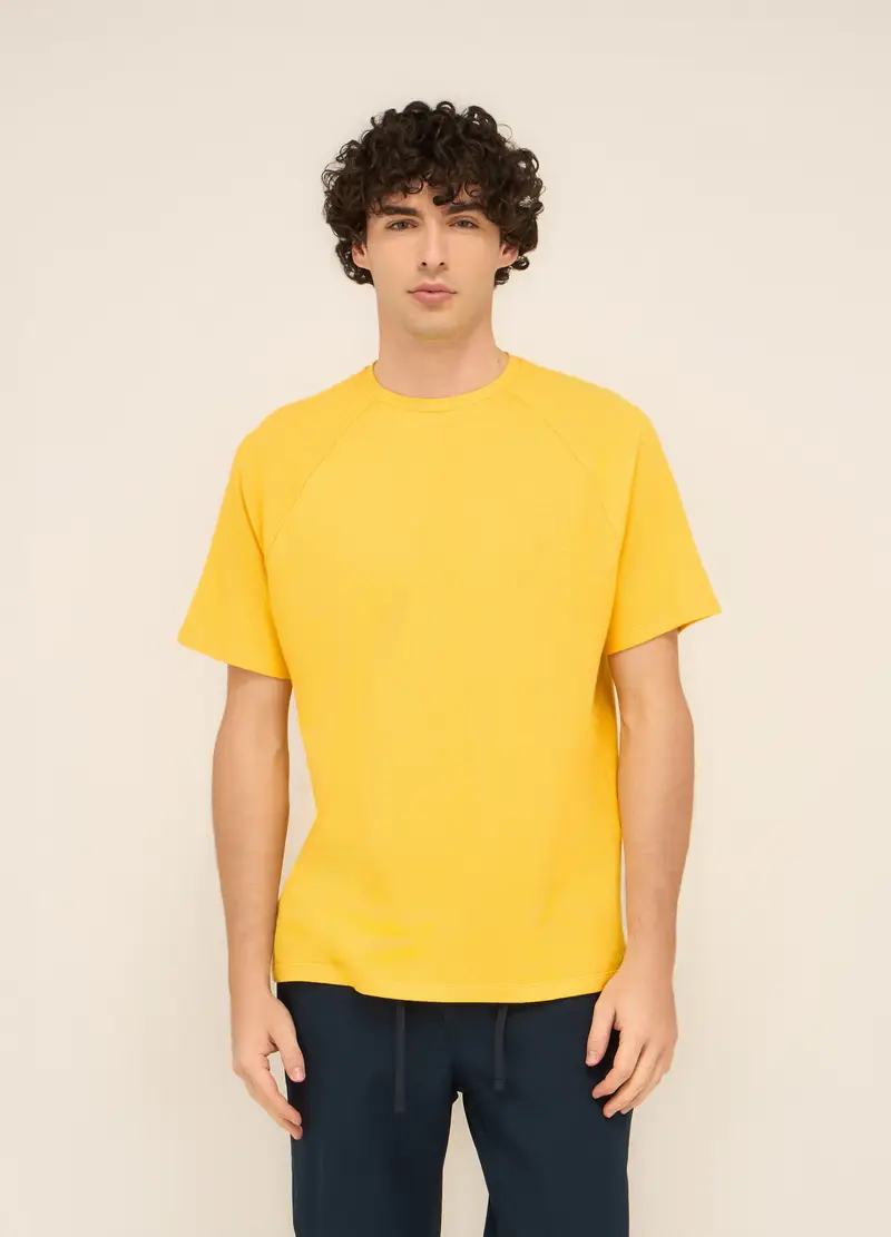 T-shirt Girocollo In Cotone E Lino Uomo, Giallo girasole