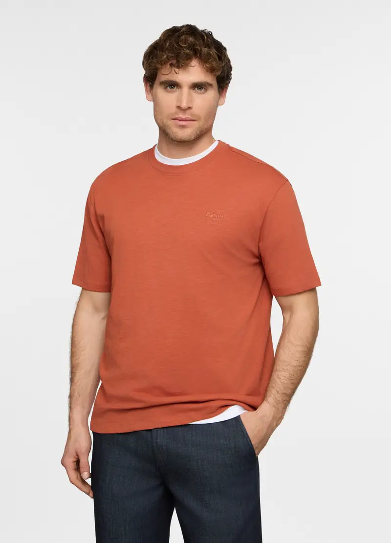 T-shirt Girocollo In Cotone Fiammato Uomo, Arancione papaya