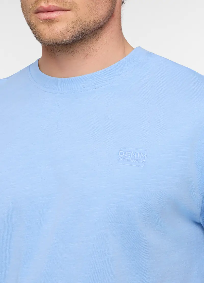 T-shirt Girocollo In Cotone Fiammato Uomo, Azzurro celeste miniatura 3