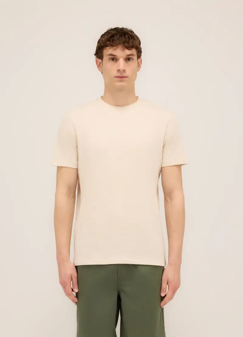 T-shirt Girocollo In Cotone Fiammato Uomo, Bianco