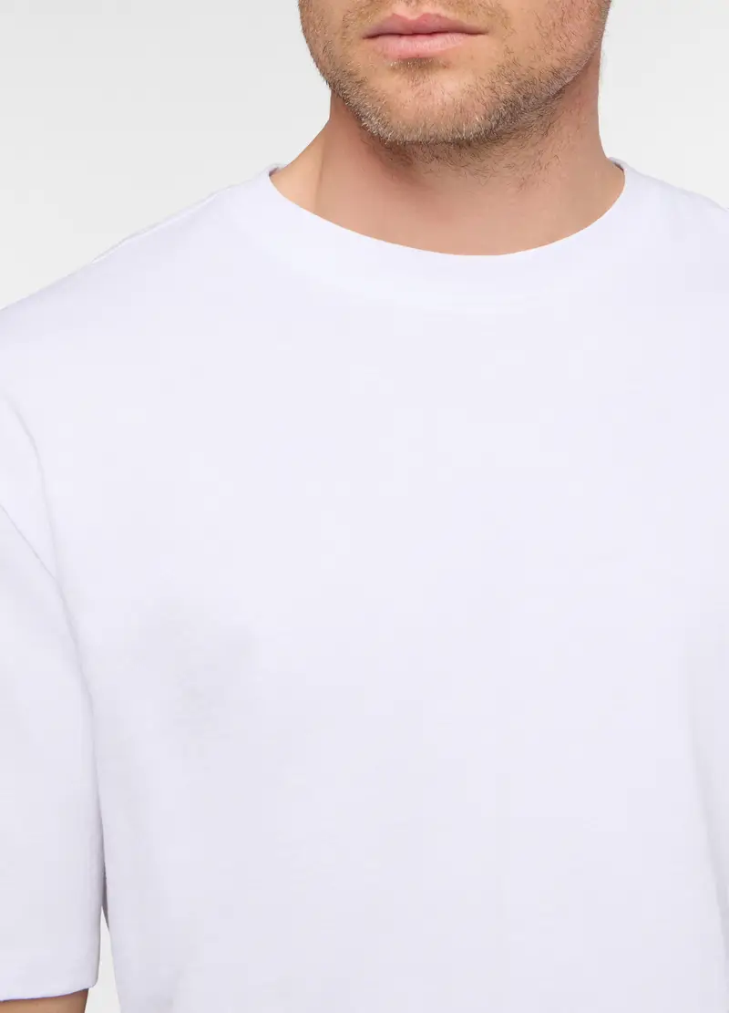 T-shirt Girocollo In Cotone Fiammato Uomo, Bianco miniatura 3