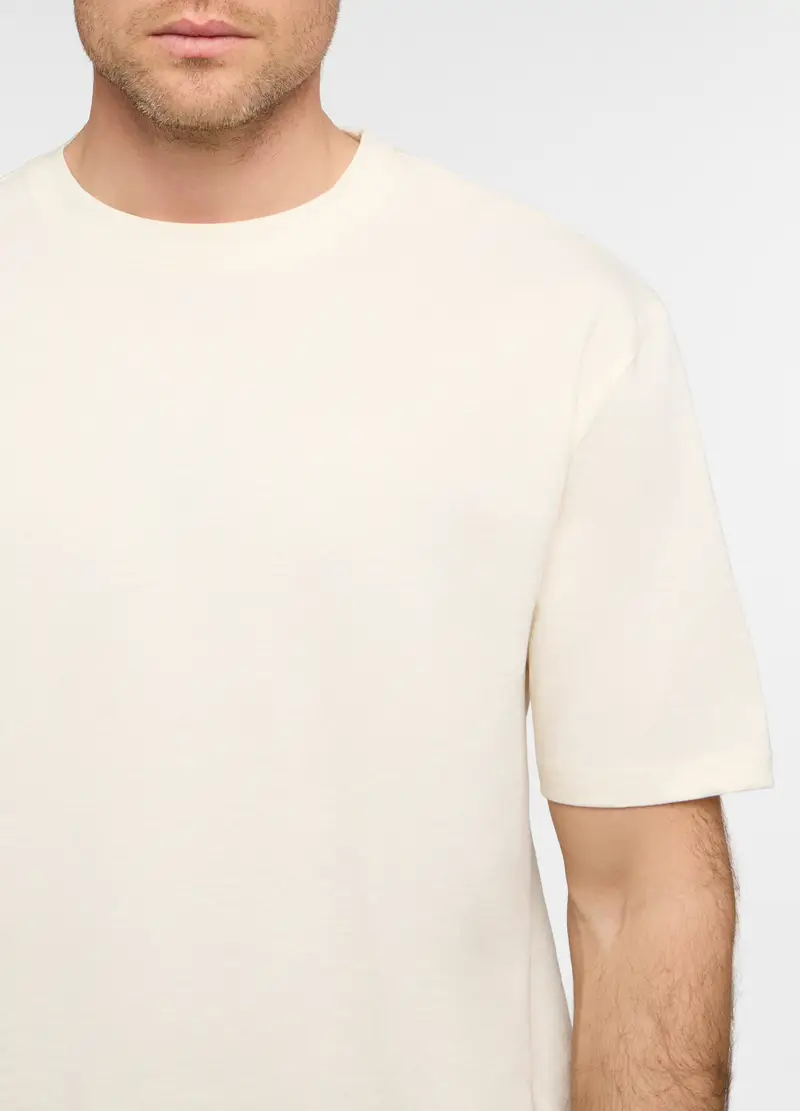 T-shirt Girocollo In Cotone Fiammato Uomo, Bianco avorio miniatura 3