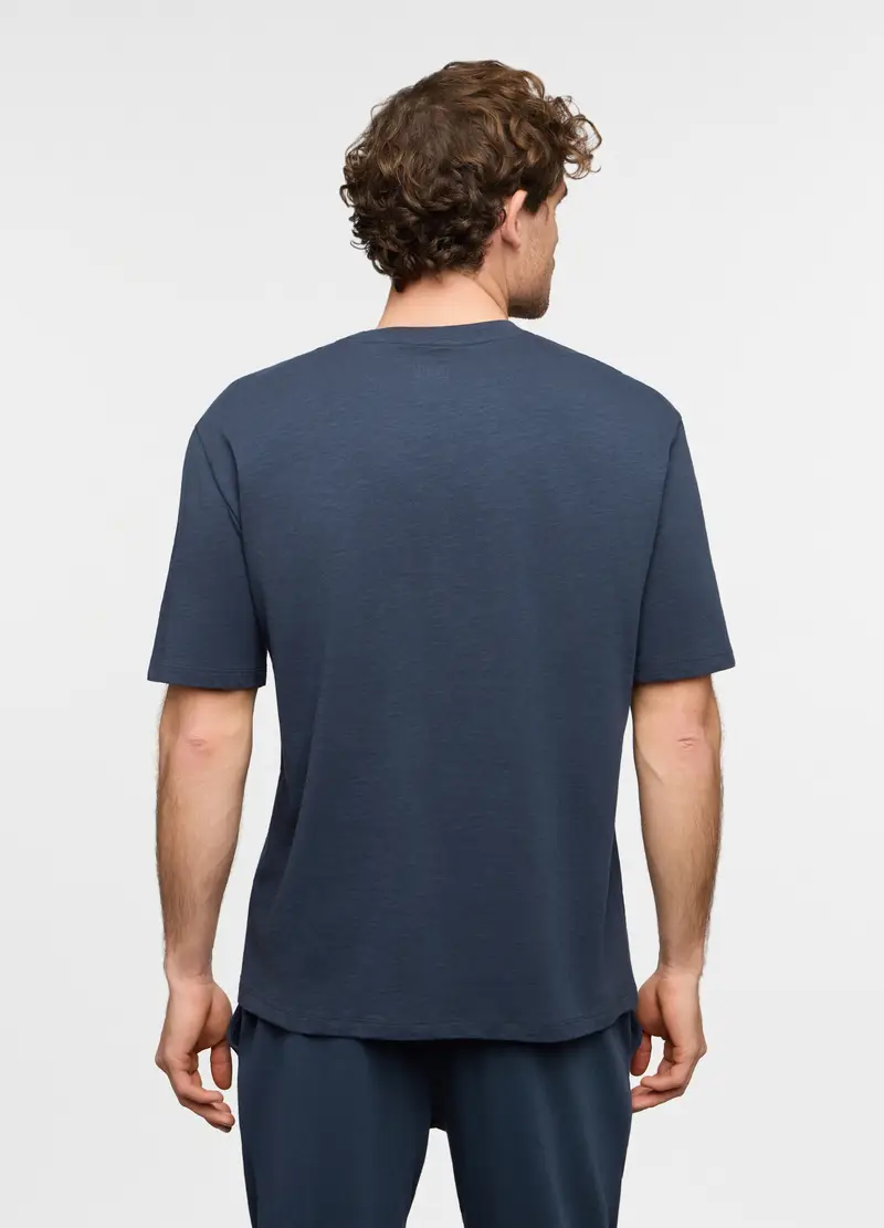 T-shirt Girocollo In Cotone Fiammato Uomo, Blu petrolio miniatura 2