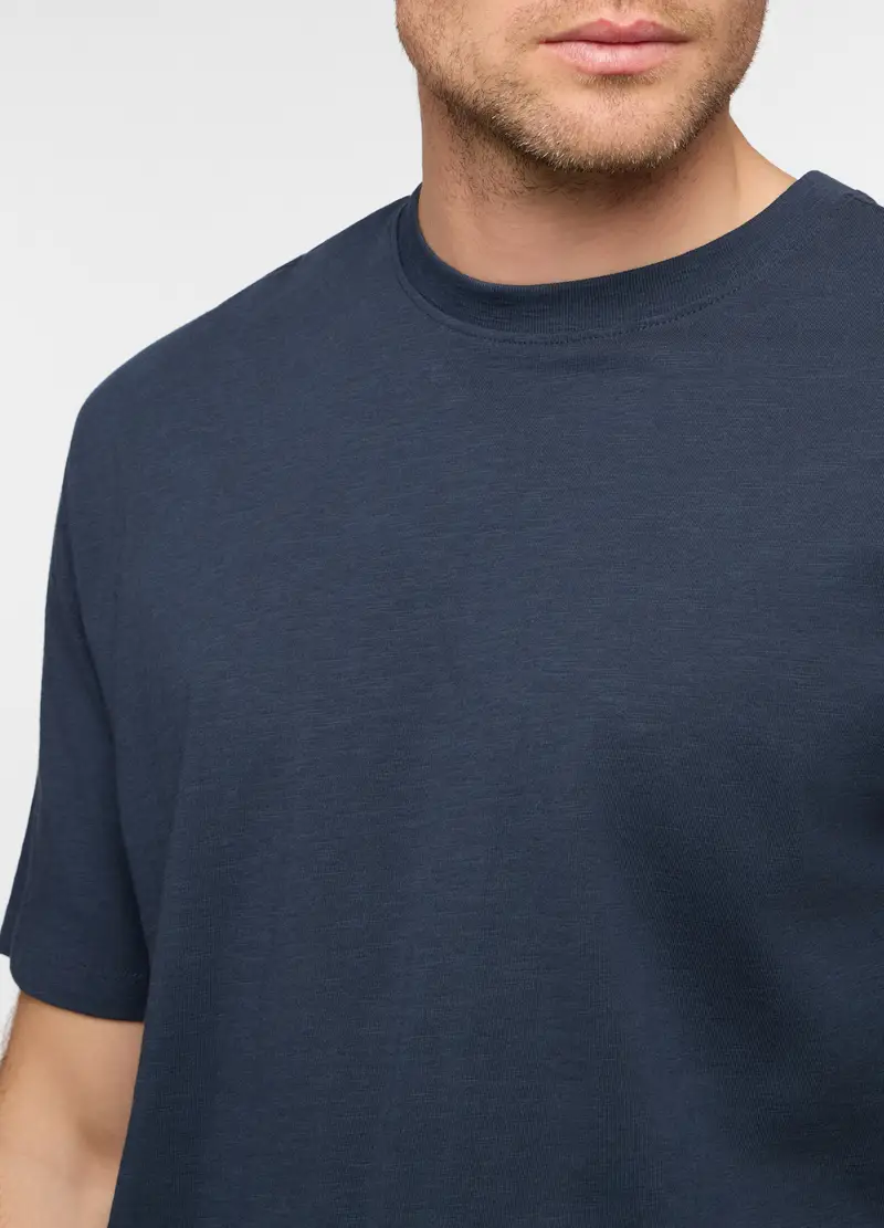 T-shirt Girocollo In Cotone Fiammato Uomo, Blu petrolio miniatura 3