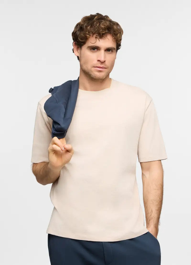 T-shirt Girocollo In Cotone Fiammato Uomo, Crema