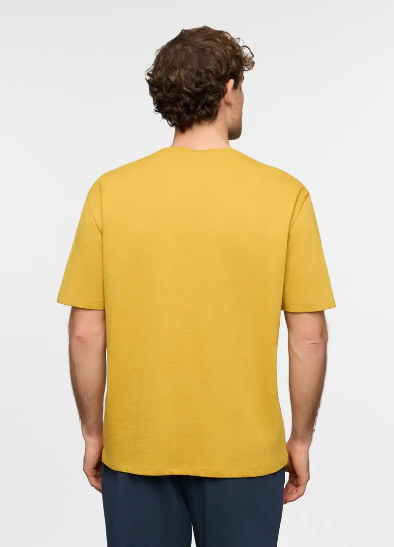 T-shirt Girocollo In Cotone Fiammato Uomo, Giallo senape miniatura 2