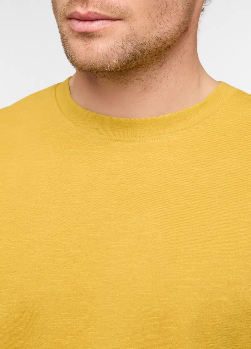 T-shirt Girocollo In Cotone Fiammato Uomo, Giallo senape miniatura 3