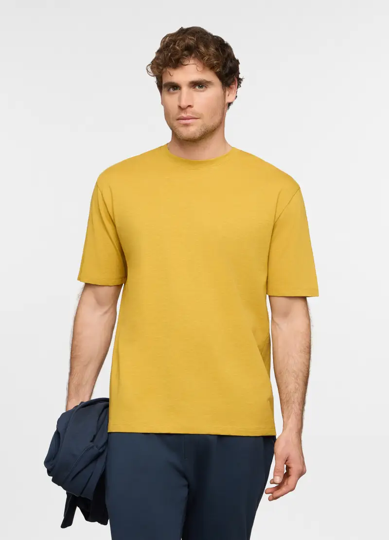 T-shirt Girocollo In Cotone Fiammato Uomo, Giallo senape
