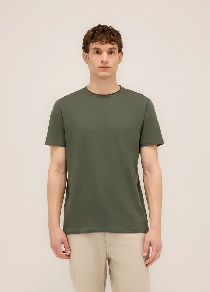 T-shirt Girocollo In Cotone Fiammato Uomo, Grigio antracite