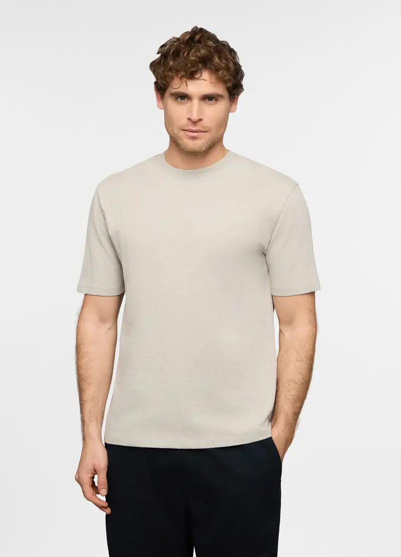T-shirt Girocollo In Cotone Fiammato Uomo, Grigio pietra