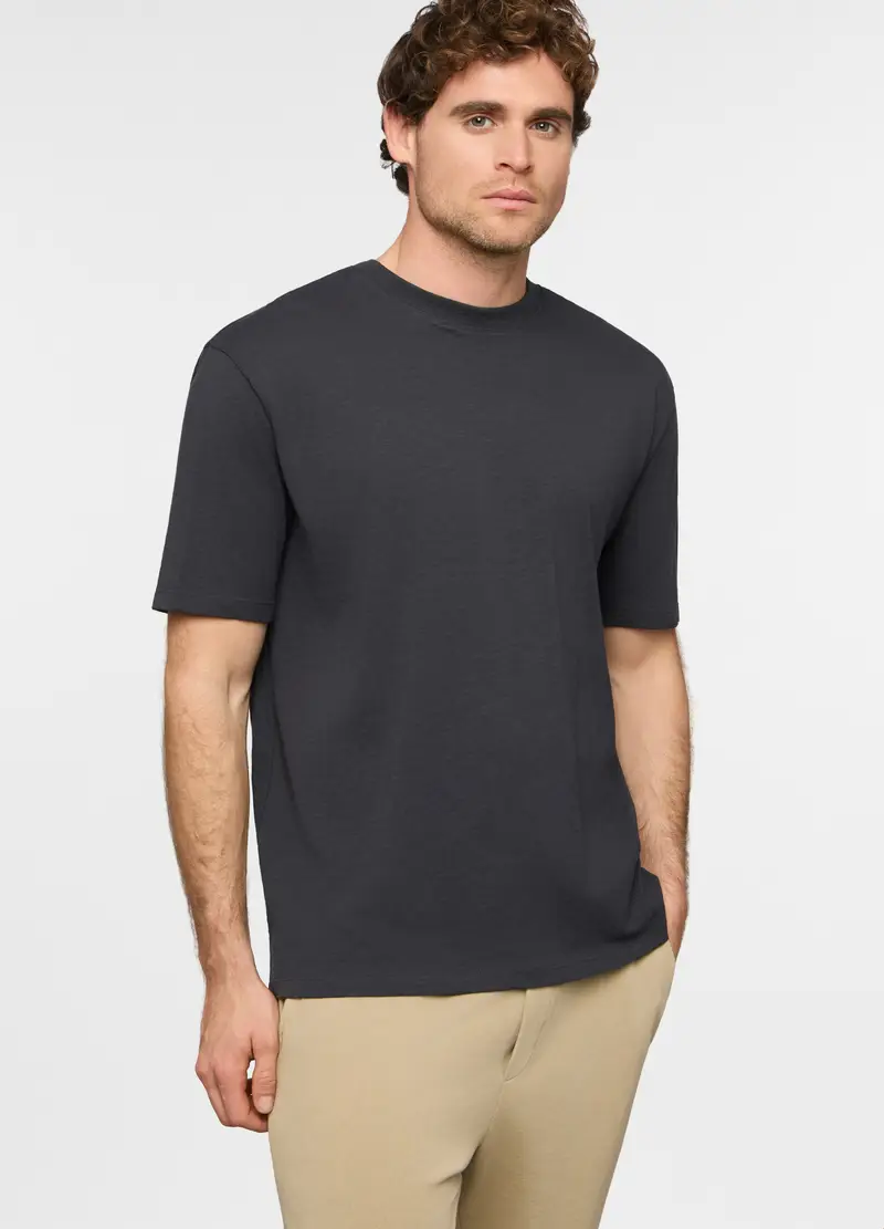 T-shirt Girocollo In Cotone Fiammato Uomo, Grigio scuro